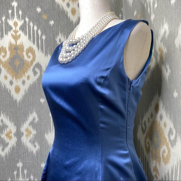 Ralph Lauren Vintage Deep Sky Blue Duchess Silk Satin Gown with Train - Picture 6 of 17